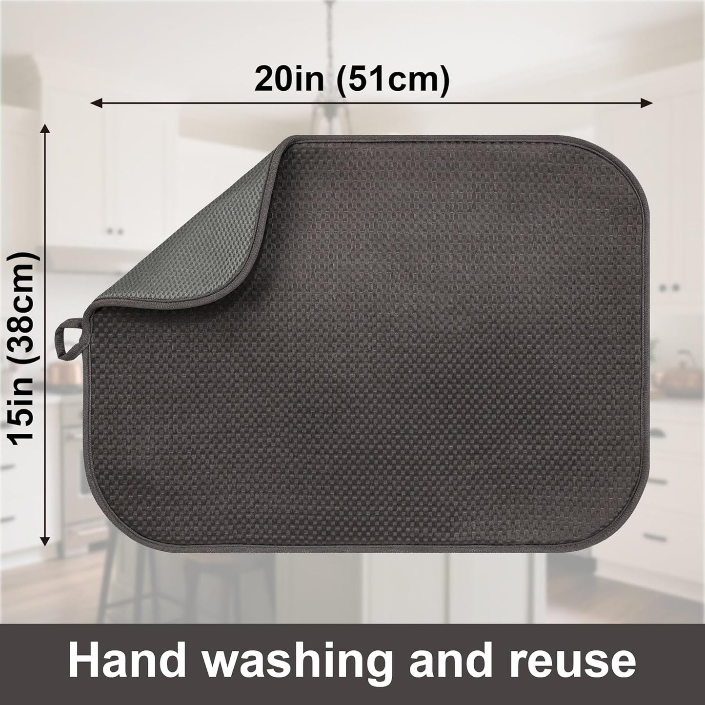 2-Pack Dark Gray Dish Drying Mats 20" x 15" – XL Kitchen Drying Mat for Countertop, Absorbent Microfiber Dish Rack Mat, Foldable Dish Pad for Dishes, Pans – Reusable Dish Drainer Mat