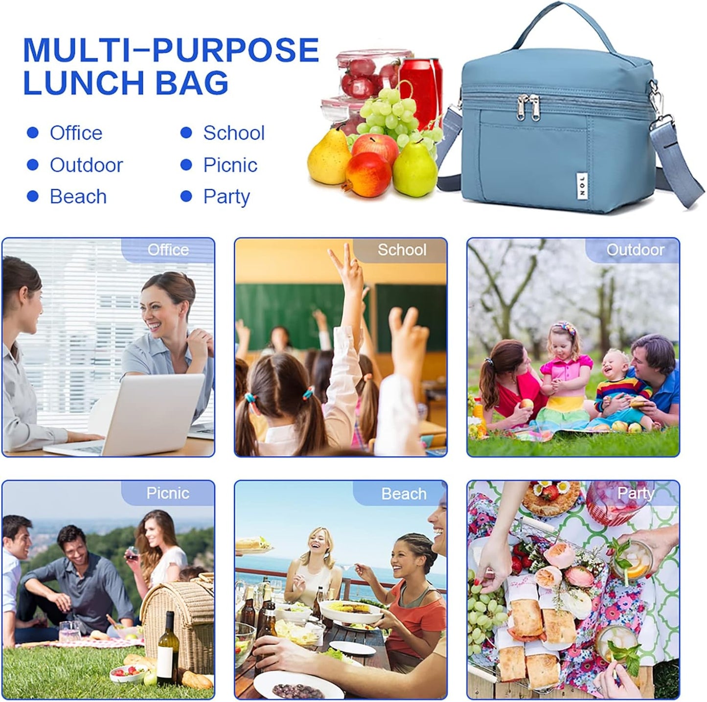 NOL Natural Organic Lifestyle Insulated Lunch Bags for Women Cooler Bag Lightweight Nylon Waterproof Lunch Box For Work