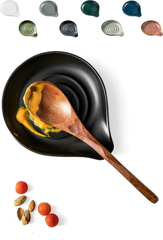 LAUCHUH Spoon Rest for Stove Top 5 inch Cooking Spoon Holder for Kitchen Countertop Ceramic Ladle Holder for Spatula, Spoons or Tong, Halloween Kitchen Decor, Black