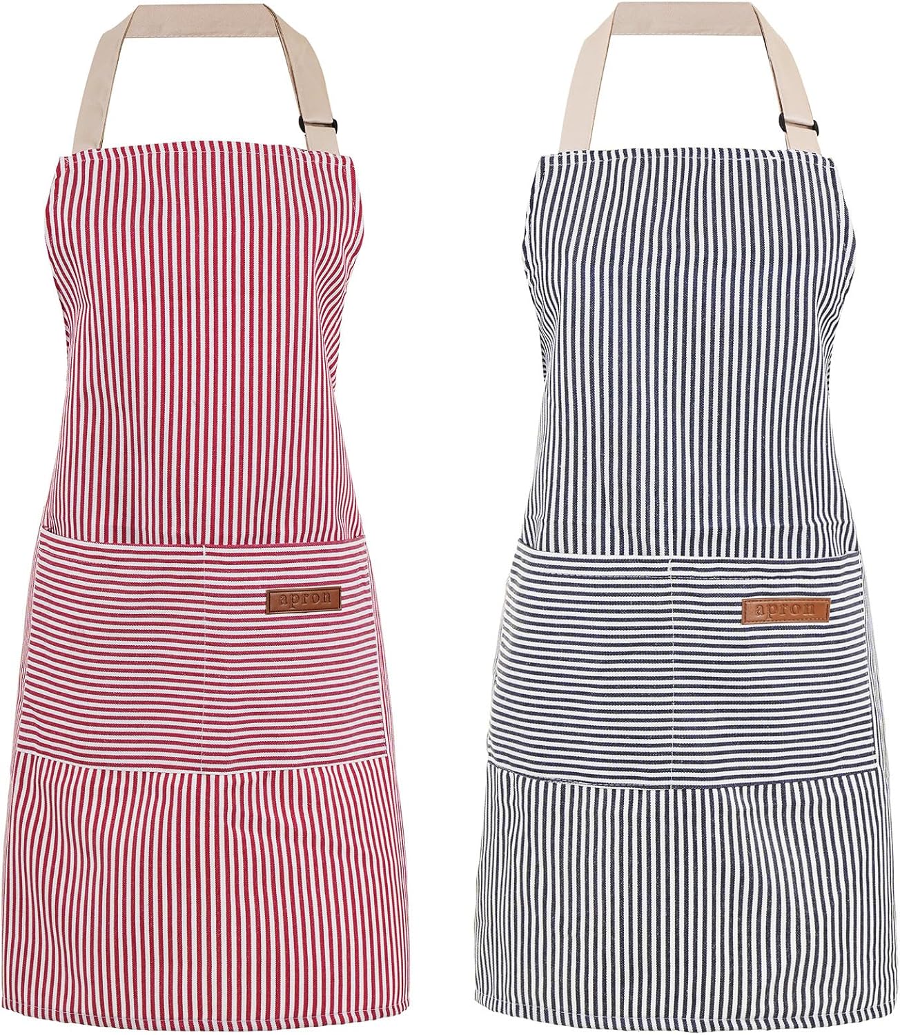 2 Pack Cooking Aprons Adjustable Bib Apron for Women with 2 Pockets, Kitchen Restaurant Men Chefs Aprons
