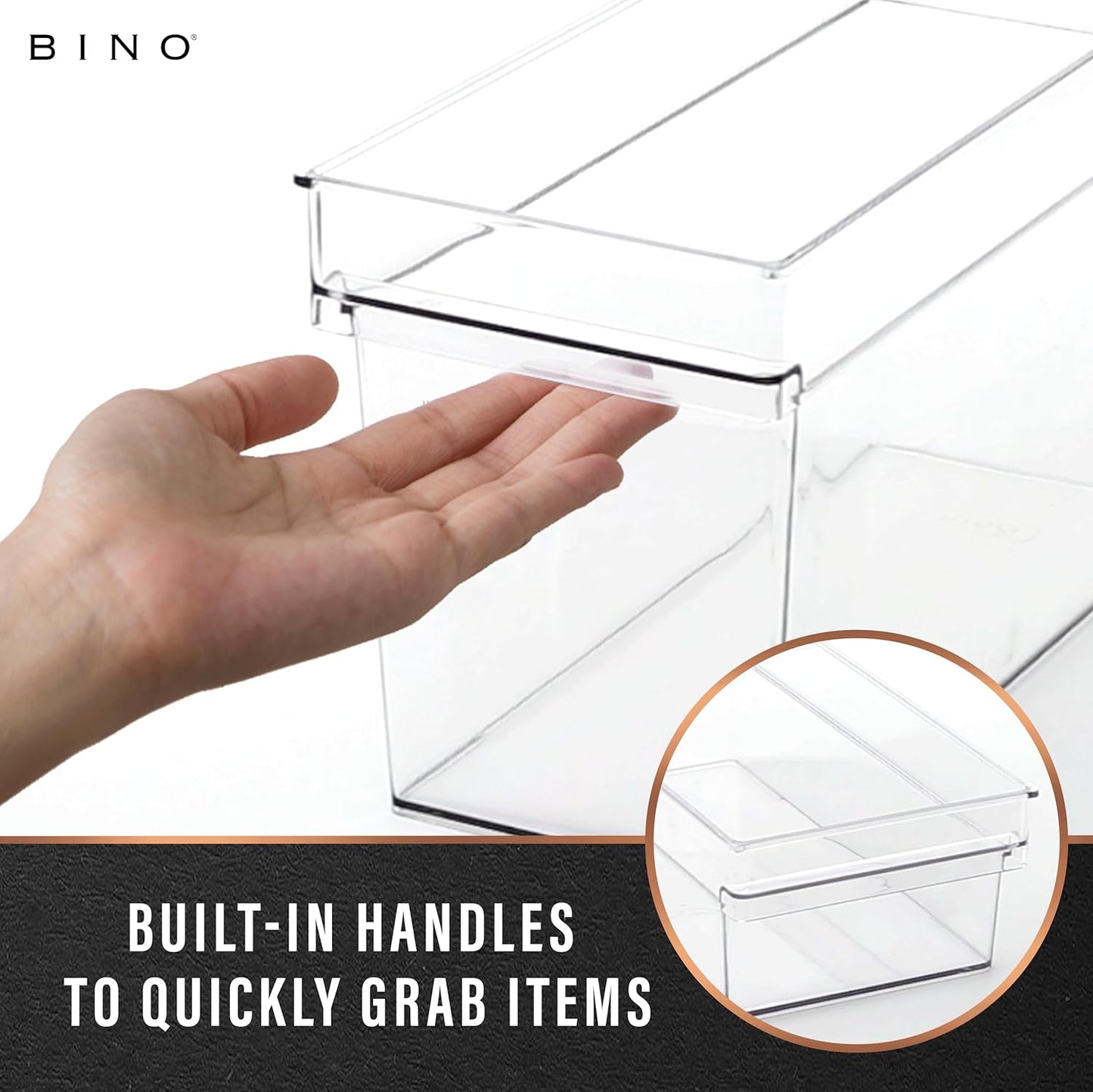 BINO | Plastic Storage Bins, Medium - Deep | THE HANDLER COLLECTION | Multipurpose Organizer Bins | Kitchen Pantry Organizers and Storage | Clear Containers for Organizing Home | Freezer Organizer