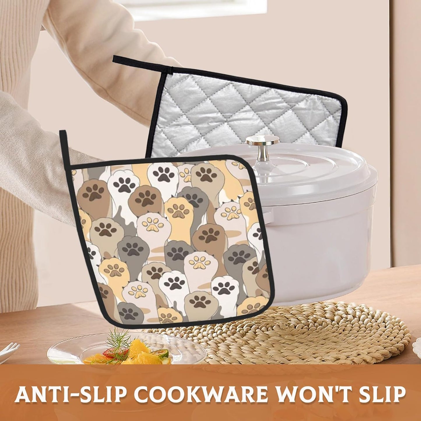 Cat Cute Paw Footprints Pot Holders Set of 2 Heat Resistant Potholders,Fire Oven Hot Pads for Kitchen Cooking Baking Barbecue
