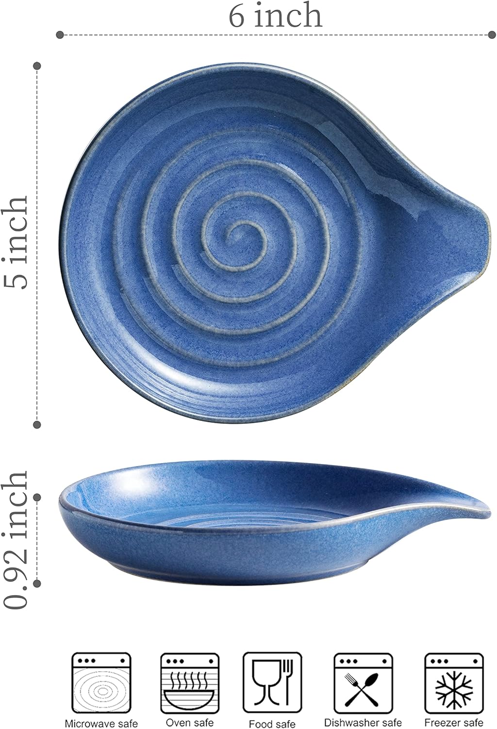 Spoon Rest, Large Ceramic Spoon Holder for Stove Top, Heat-Resistant Cooking Spoon Rest for Kitchen Counter Decor, 5 Inches, Blue