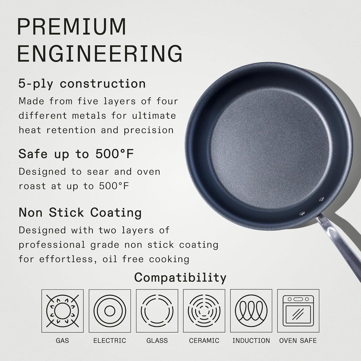 Made In Cookware - ProCoat 12" Non Stick Frying Pan (Graphite) - 5 Ply Stainless Clad Nonstick - Professional Cookware - Crafted in Italy - Induction Compatible