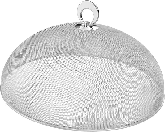 Hemoton Stainless Steel Mesh Dome Food Cover Protector, Round Mesh Screen Food Tent for Kitchen, Outdoor, Picnic, Reusable, Large, Black, 15.7-Inch (Silver L)