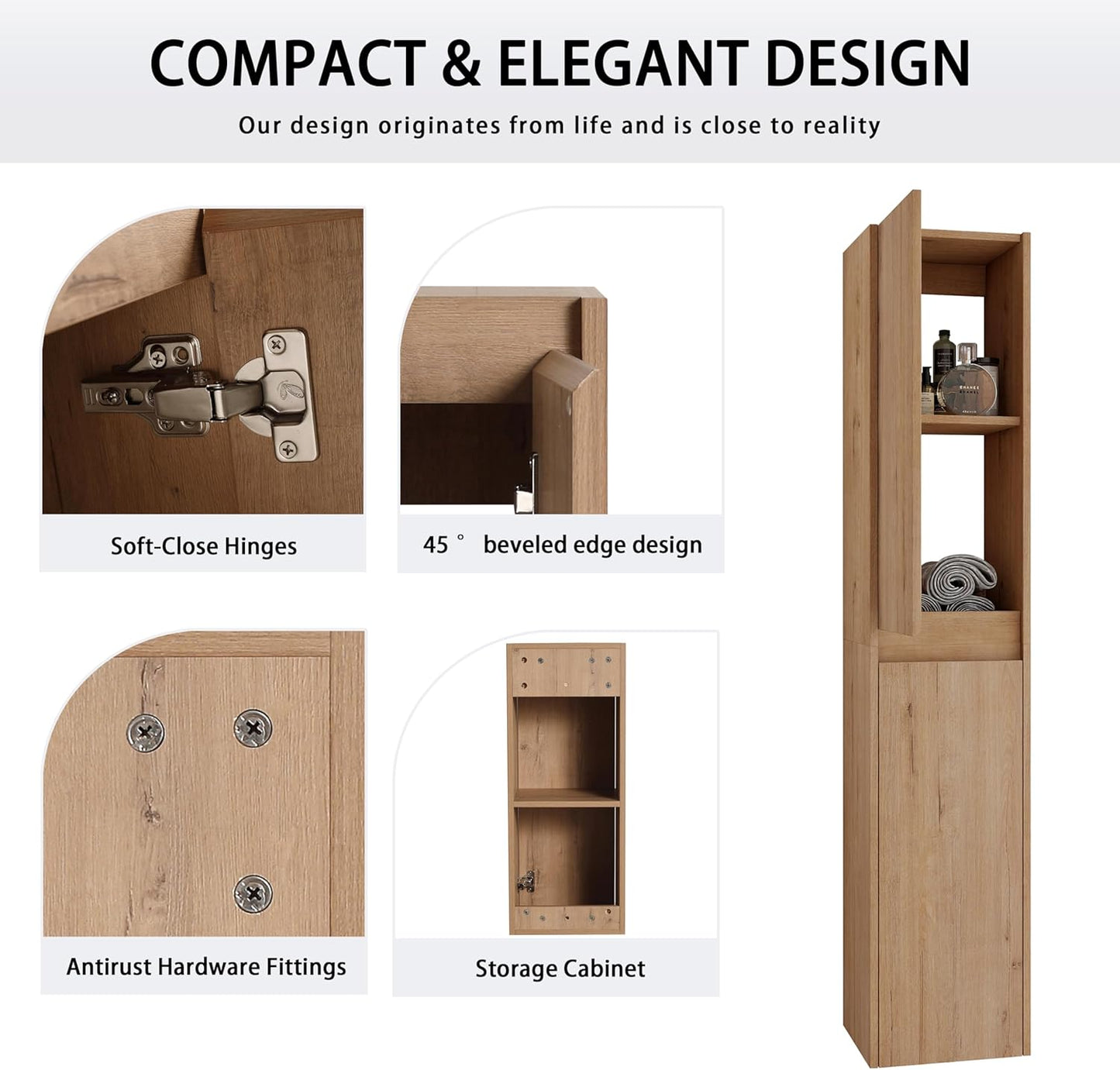 12" Bathroom Cabinet Wall Mounted, Bathroom Medicine Cabinet with 2 Door and 2 Shelf Over The Toilet, Wall Mounted Home Storage Cabinet - Brown