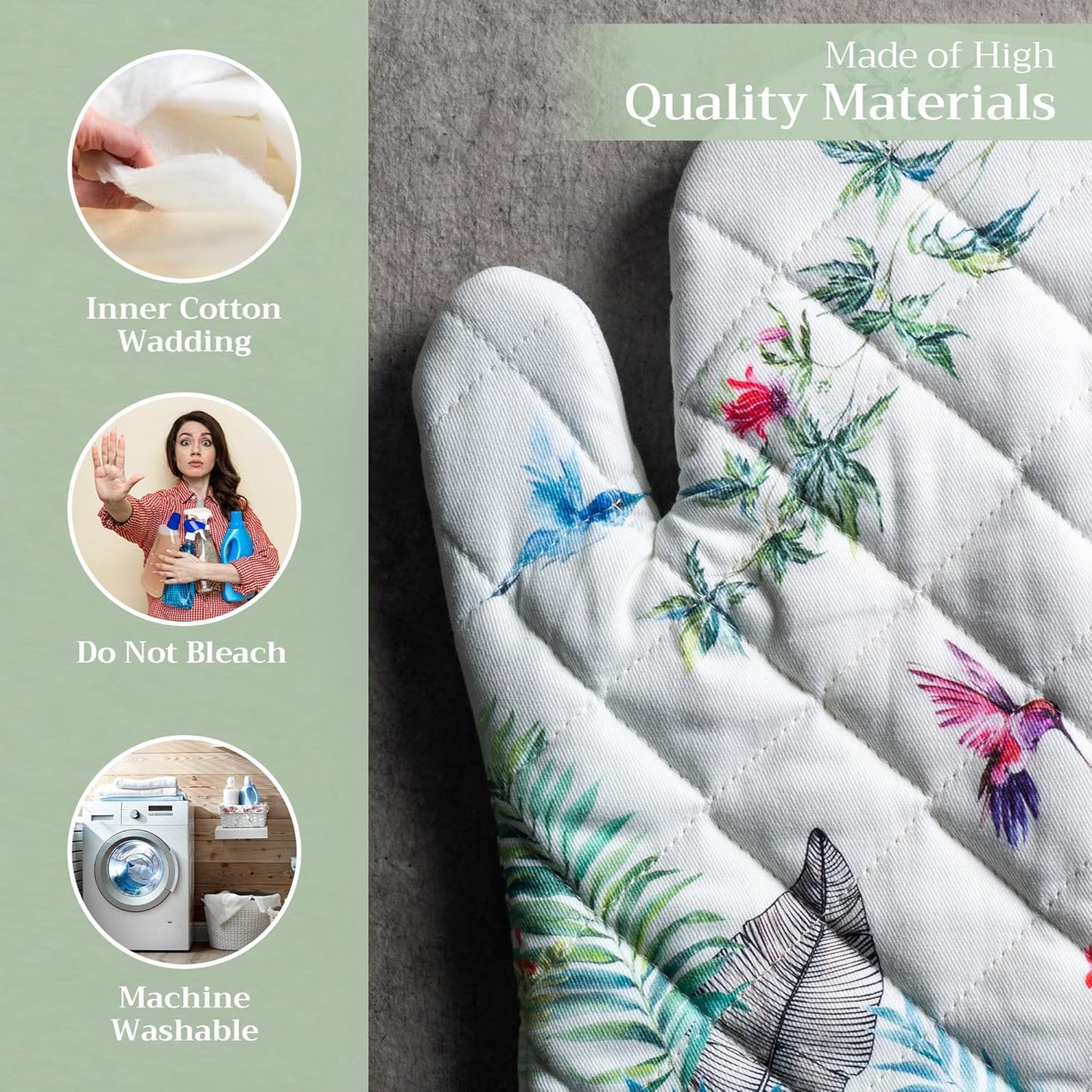 Maison d' Hermine Oven Gloves 100% Cotton Oven Mitt 7" x 13" with Loop Heat Resistant, BBQ, Cooking Gloves, Baking, Grilling, Kitchen, Handling Hot Pans Spring/Summer (Pack of 1, Tropiques)