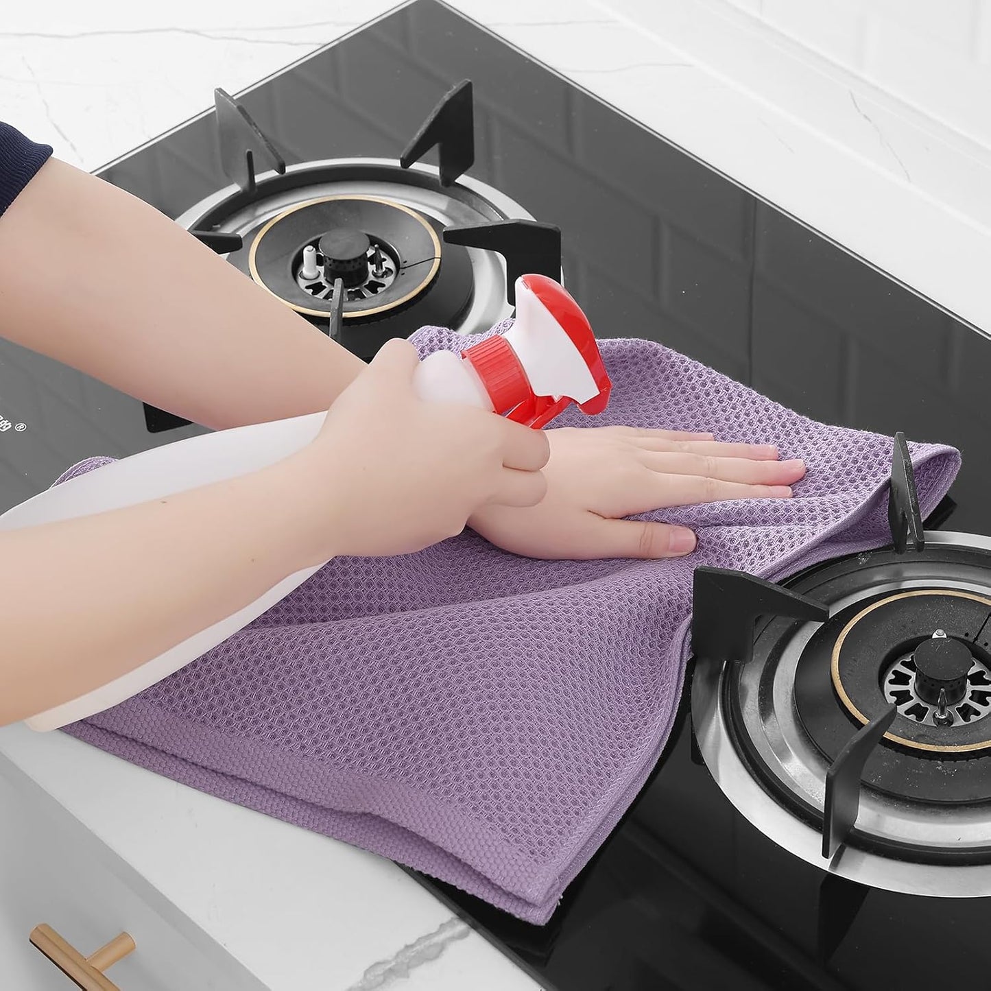 Homaxy 100% Cotton Waffle Weave Kitchen Dish Towels, Ultra Soft Absorbent Quick Drying Cleaning Towel, 13 x 28 Inches, 4-Pack, Lavender