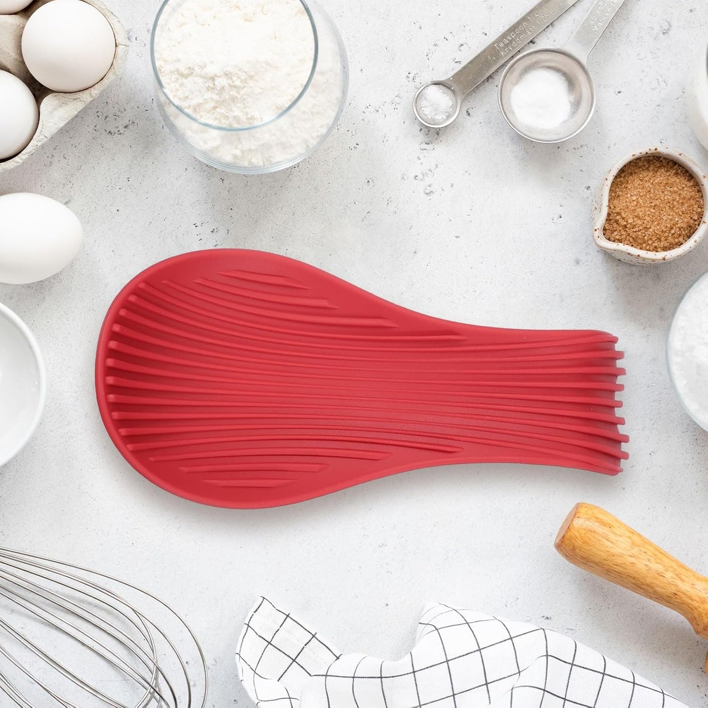 uxcell 1 Set Silicone Spoon Rest for Stove Top, Silicone Spoon Holder for Cooking Spatula, Ladle, Brush Light Grey/Pink