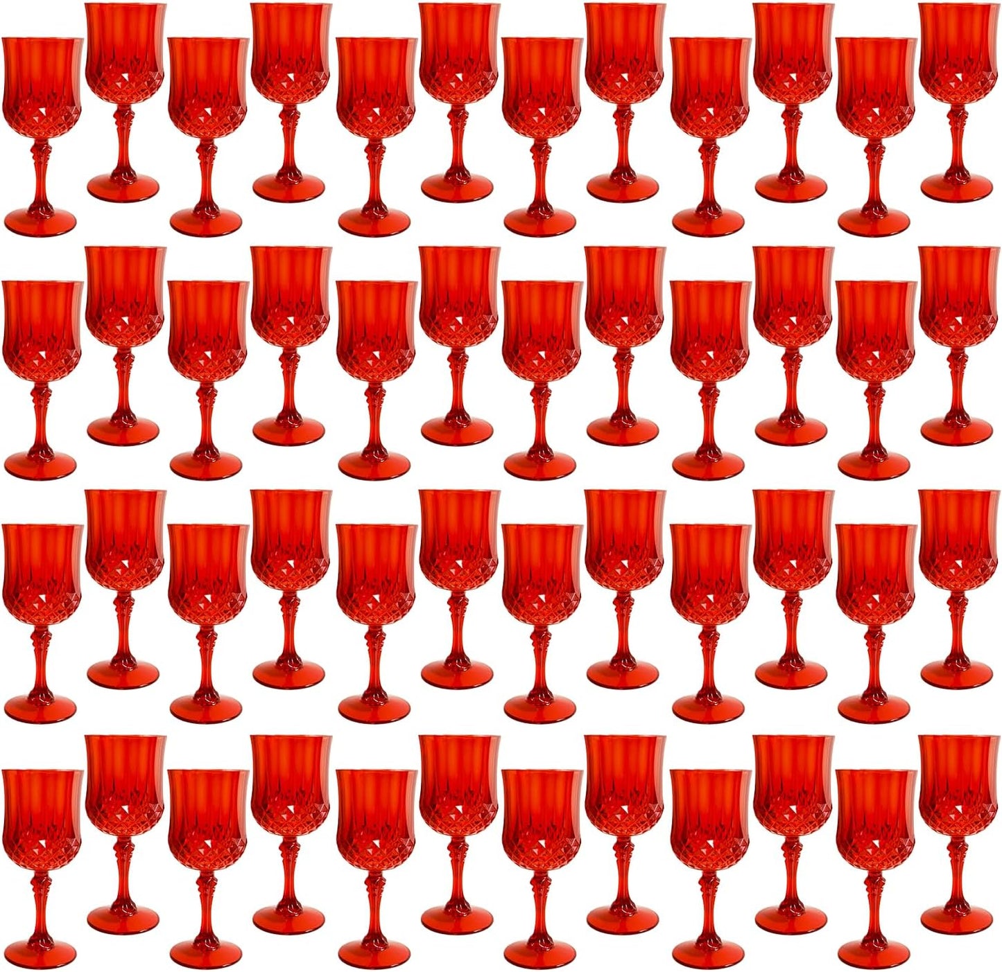Plastic Wine Glasses，Plastic Goblets Vintage Style Cordial Drinking Glasses for Wedding Reception, Grand Event Party Supplies (48, Red)