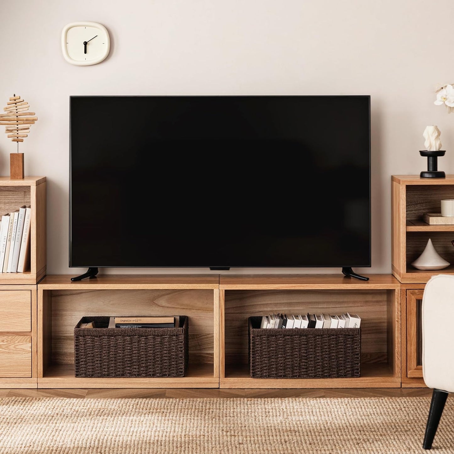 UBBCARE 2 Pack Wicker Basket, 13.4L×8.3H×7.1W inch Woven Paper Rope Storage Baskets for shelves, Foldable Rectangular Storage Baskets with Handle, Storage Basket for Organizing, Dark Brown