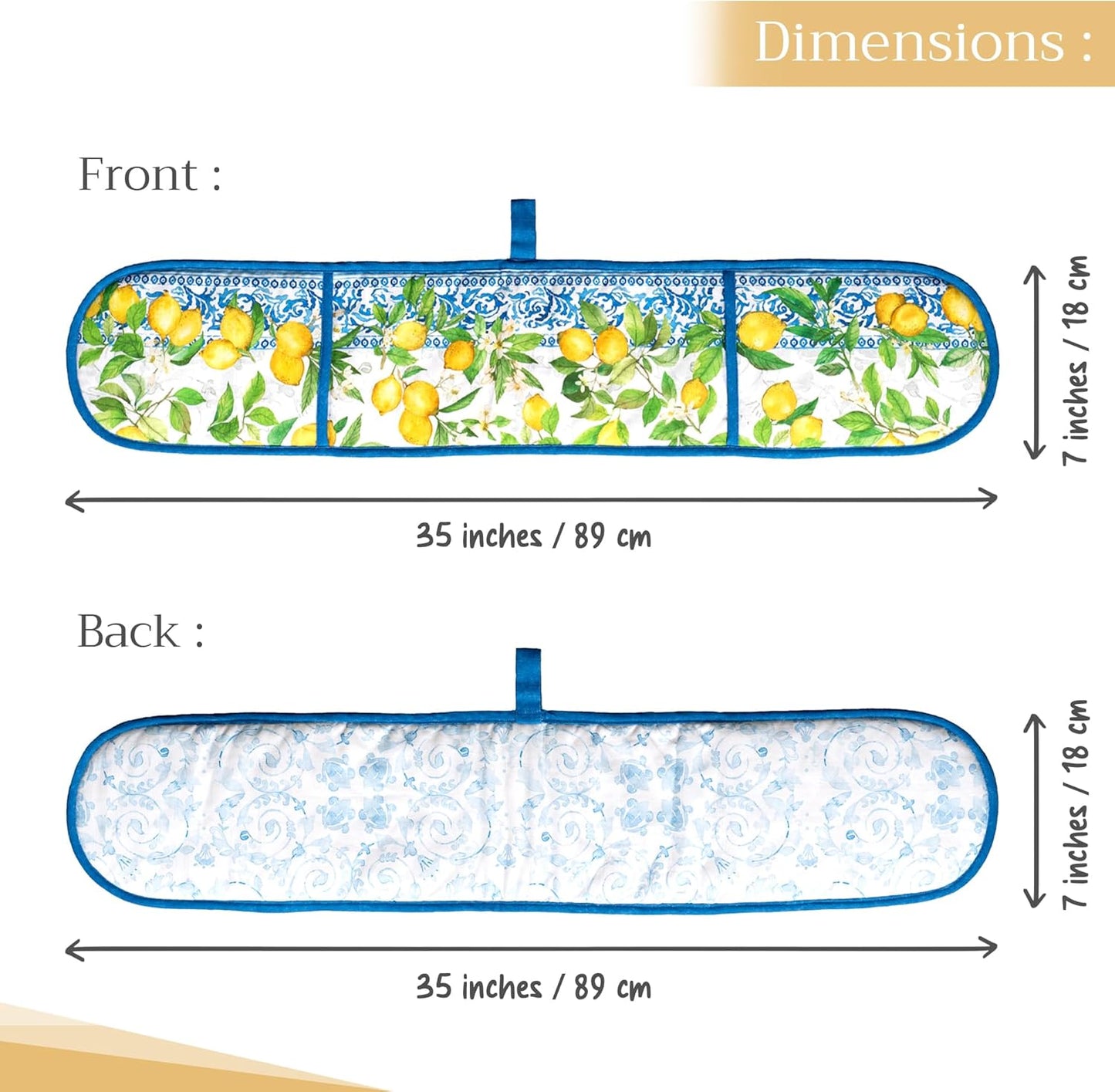 Maison d' Hermine Double Oven Mitts 100% Cotton 7"x35" Double Oven Mitt Heat Resistant BBQ Cooking Gloves with Loop, Baking, Grilling, Home, Kitchen, Handling Hot Pans Spring Summer (Cedrat)