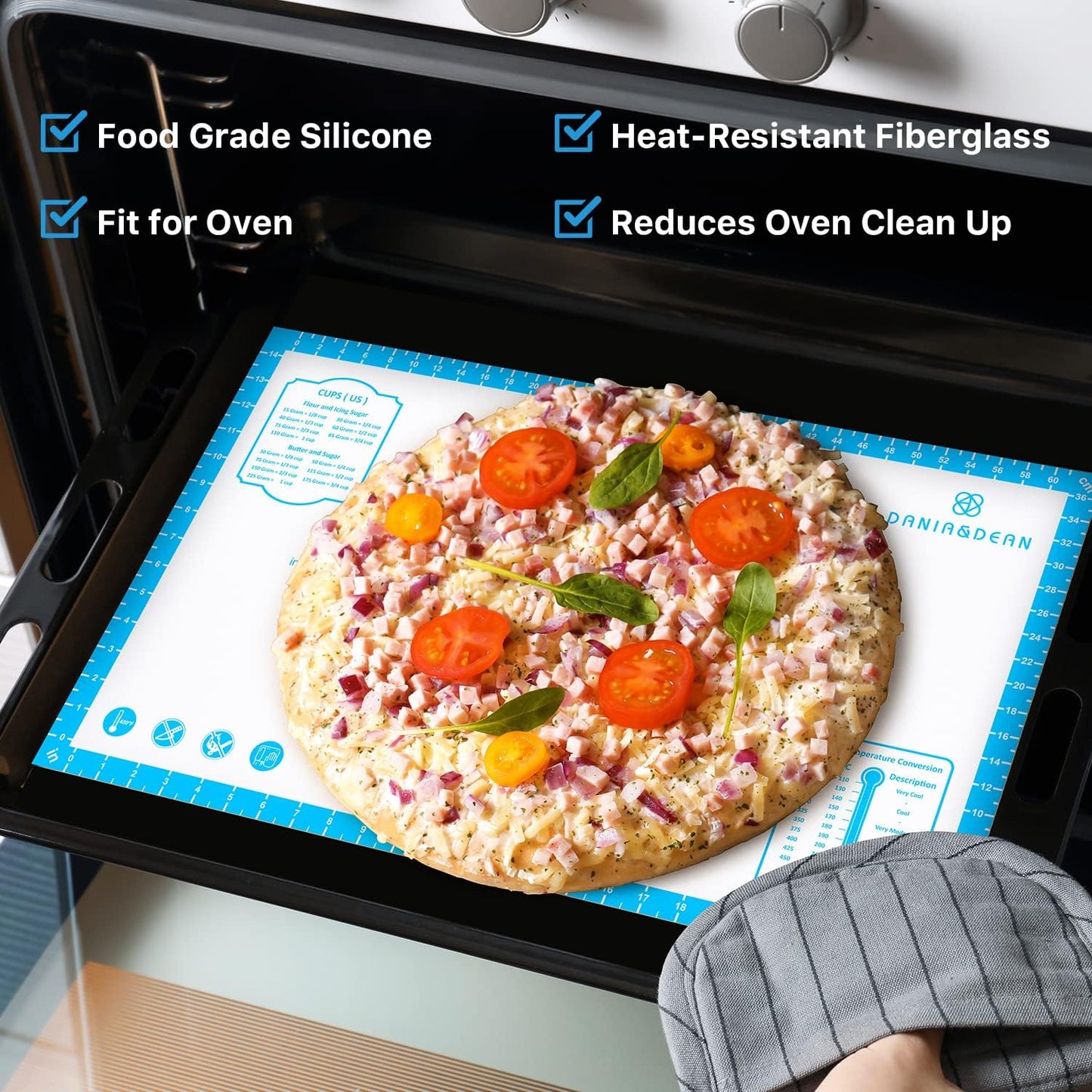 Silicone Pastry Mat,26" x 16" Nonstick Large Durable Silicone Sheet Mat with Measurement Non-slip Dough Rolling Mat for Pie Crust, Pizza, Cookies