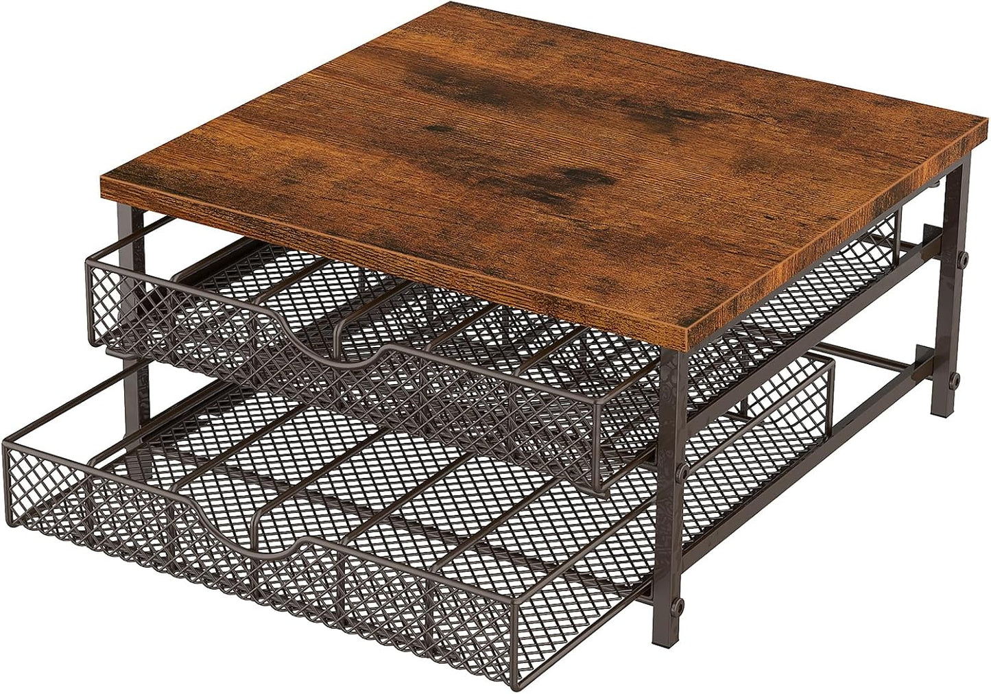 Coffee Pod Drawer K Cups Organizer 2-Tier Coffee Pod Storage Holder with Drawer Baskets 72 Capacity Coffee Capsule Storage Organizer Drawer, Industrial Brown and Bronze