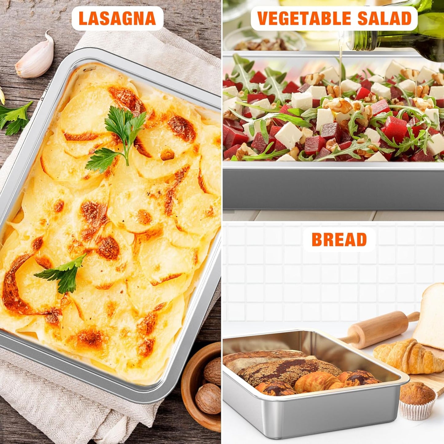 onlyfire Stainless Steel Baking Pan Barbeque Grilling Pan for Baking Breads, Grilling Chicken, Vegetables, 14" X 10.5" X 2.8"