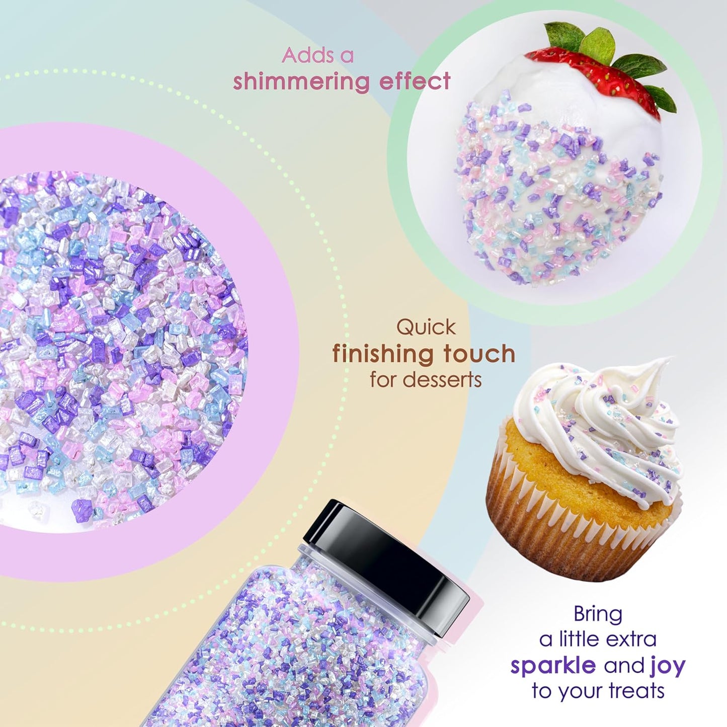 Bakerpan Pearlized Sugar Sprinkles for Baking - 5 Ounce - Sparkling Pastel Decorating Sugar Crystals for Cookies, Cake Pops, Ice Cream (Made in USA)