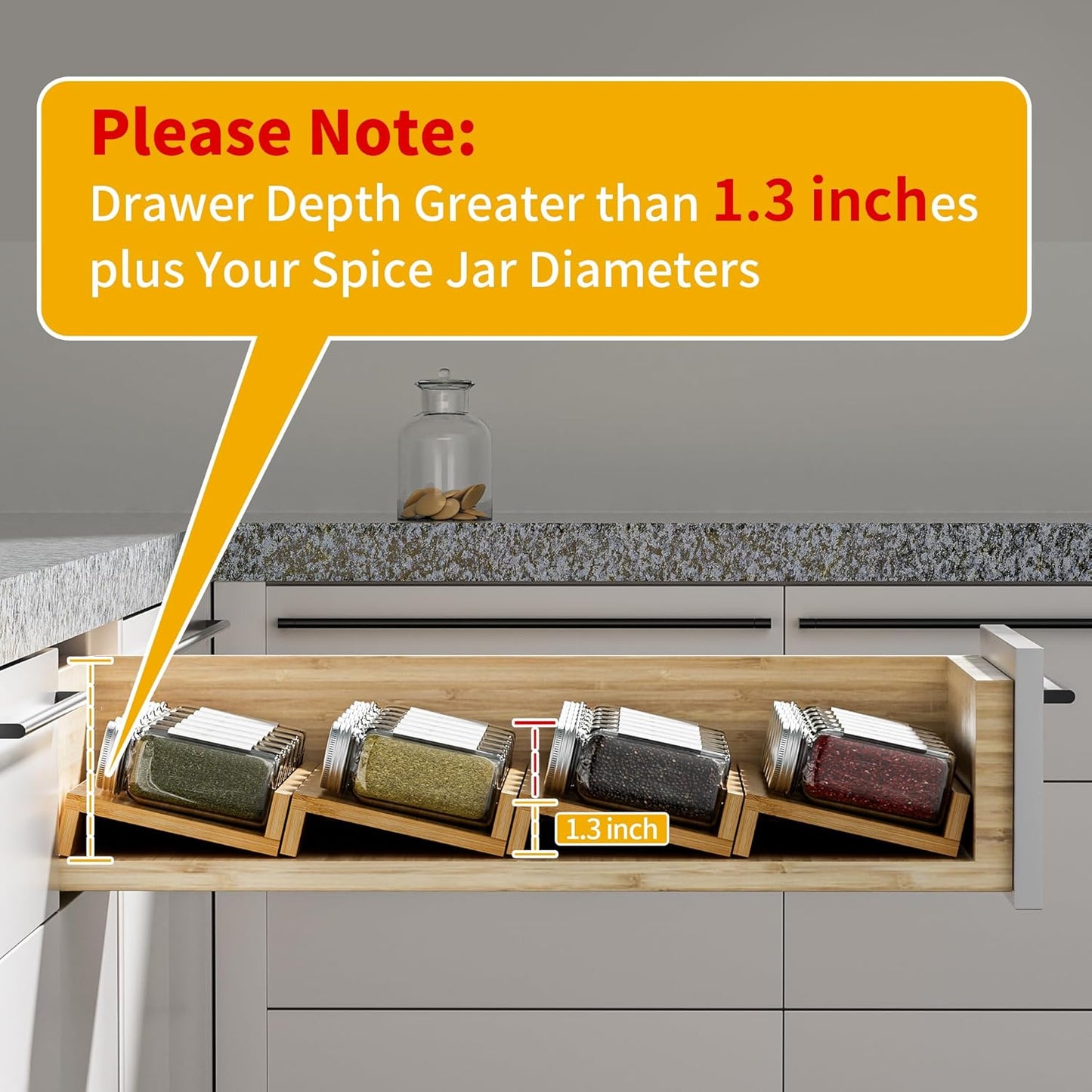 Bamboo Spice Drawer Organizer - 8 Pack 13"x4.7"x1.6" Spice Rack Tray - Spice Jars Drawers Insert - Seasoning Organizer for Drawers/Countertop (Jars not included)…