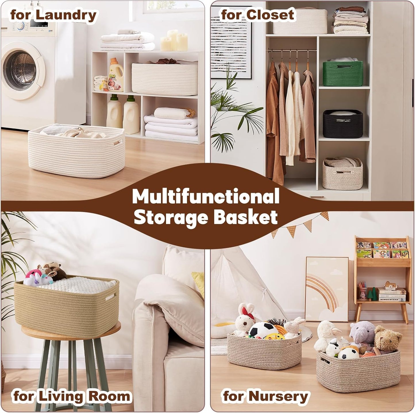 OIAHOMY Storage Basket for Shelves, Closet Cube Storage Bins Baskets for Clothes Blanket Towels, Baby Nursery, Toy Baskets Box, Woven Rope Basket, 15.75*11.81*7.09 ININ, 2 Packs Jute Yellow