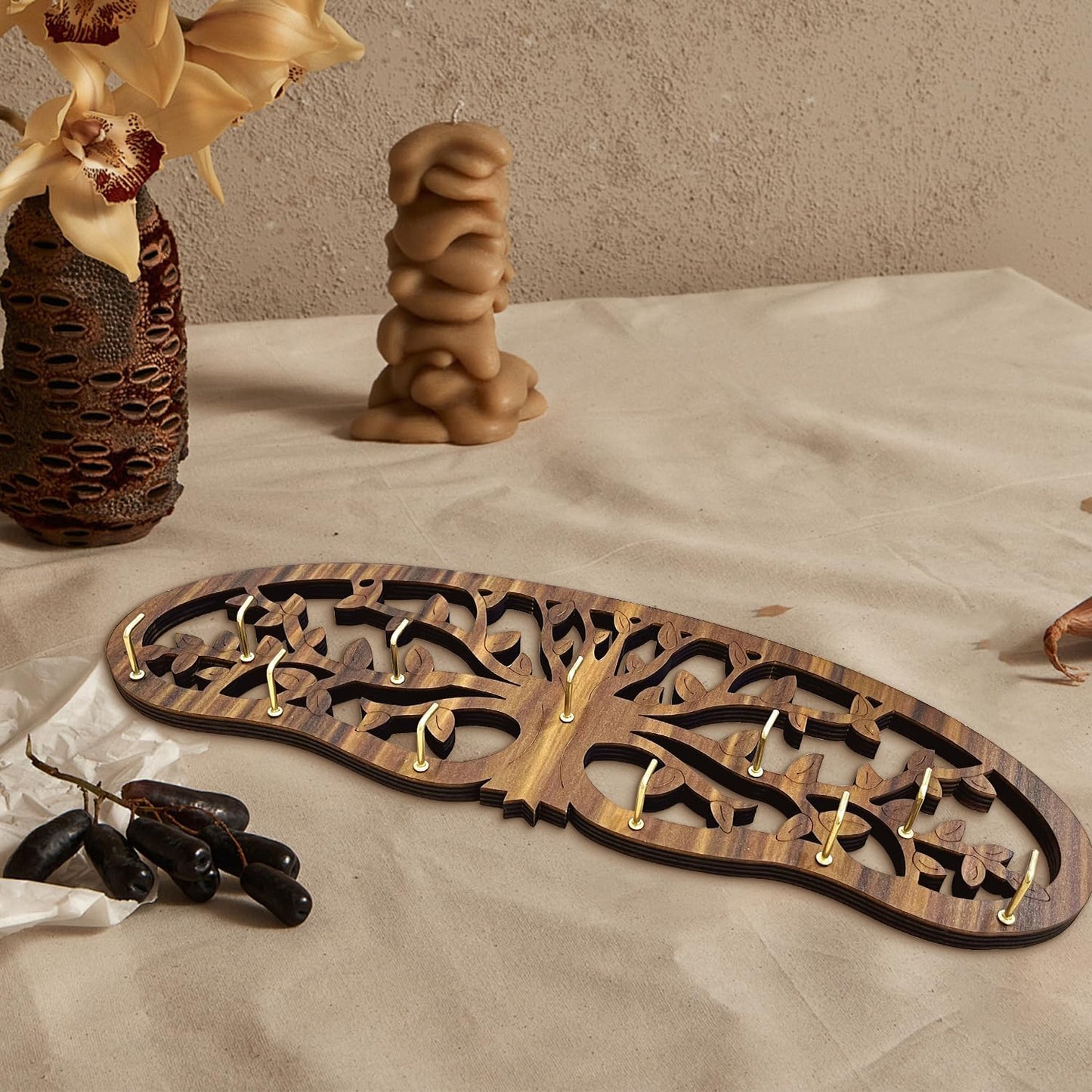 Herb Drying Rack - Wall Mounted Tree Design Holds 11 Bouquets, Space Saving Kitchen Herb & Flower Dryer, Rustic Wooden Hanging Decor for Gardeners, Crafters (dark brown)