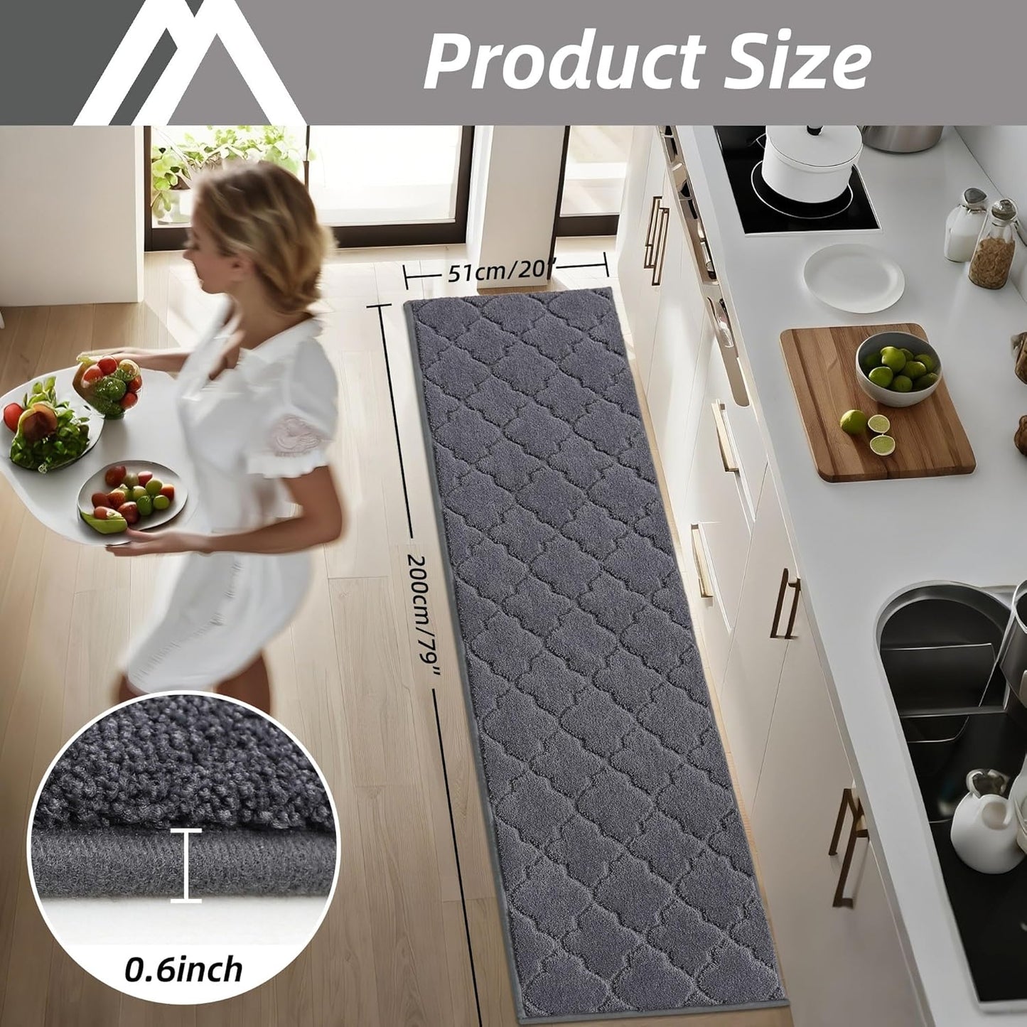 COSY HOMEER Soft Kitchen Floor Mats for in Front of Sink Super Absorbent Kitchen Rugs and Mats 20"x79" Non-Skid Kitchen Mat Standing Mat Washable,Polyester,Dark Grey