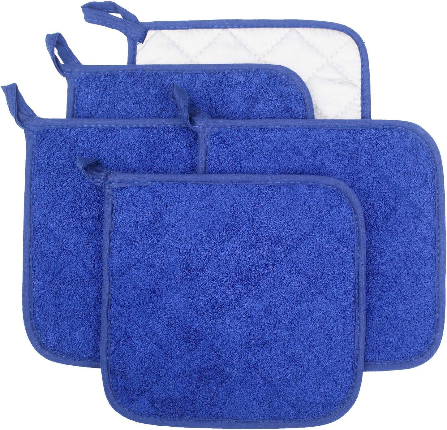 100% Cotton Kitchen Everyday Basic Terry Pot Holder Heat Resistant Coaster Potholder for Cooking and Baking Set of 5 Navy Blue
