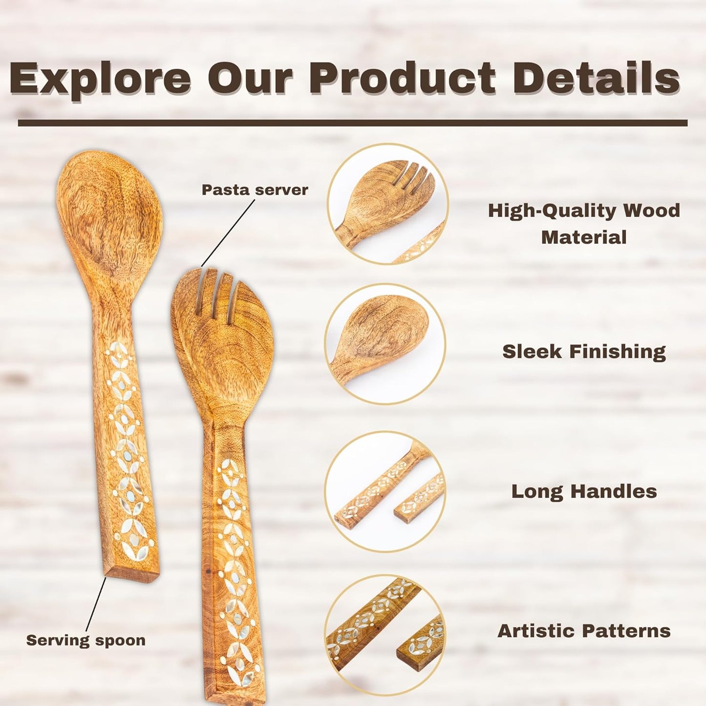 Salad Spoon Set 13 inches Tongs Serving Utensils Set,Acacia Salad Spoon and Fork Set Long Handle Salad Server Set Wood Serving Utensils