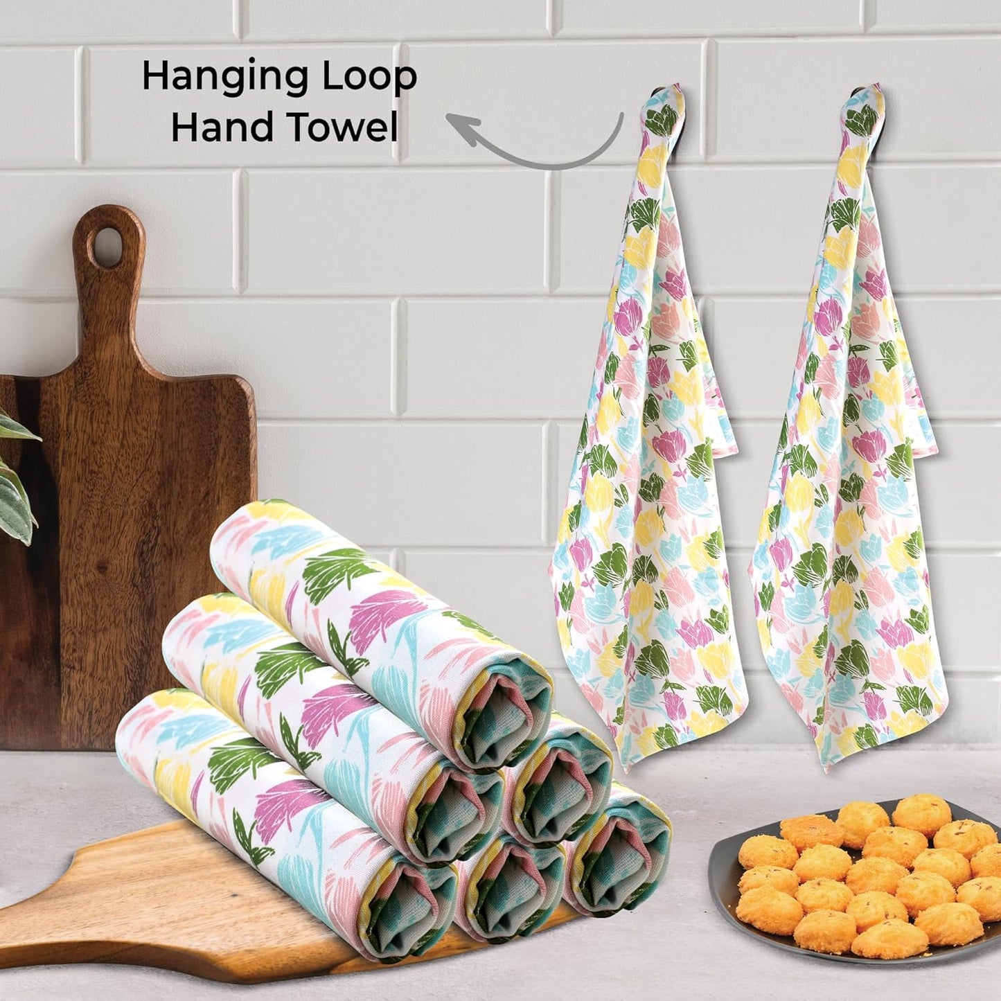 Urban Villa Collection Kitchen Towels Tulip Flowers Multi Color Premium Quality,100% Cotton Dish Towels, Mitered Corners,(Size: 20X30 Inch), Highly Absorbent Bar &Tea Towels - (Set of 6)