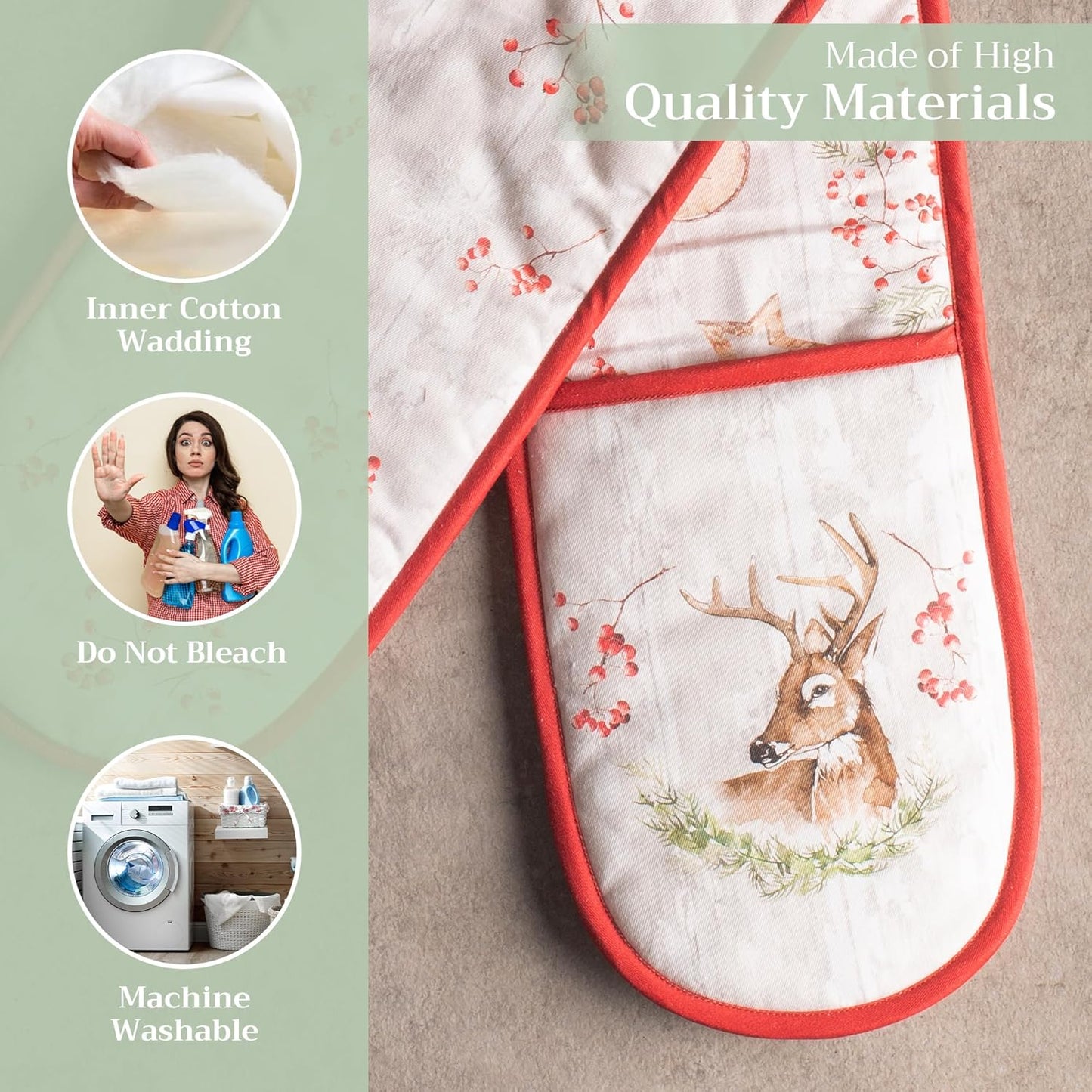 Maison d' Hermine Double Oven Mitt 100% Cotton Heat Resistant Cooking Gloves with Loop, Baking Barbeque, Handling Hot Pan, Mountain Life- Thanksgiving/Christmas (7 Inch x 35 Inch)