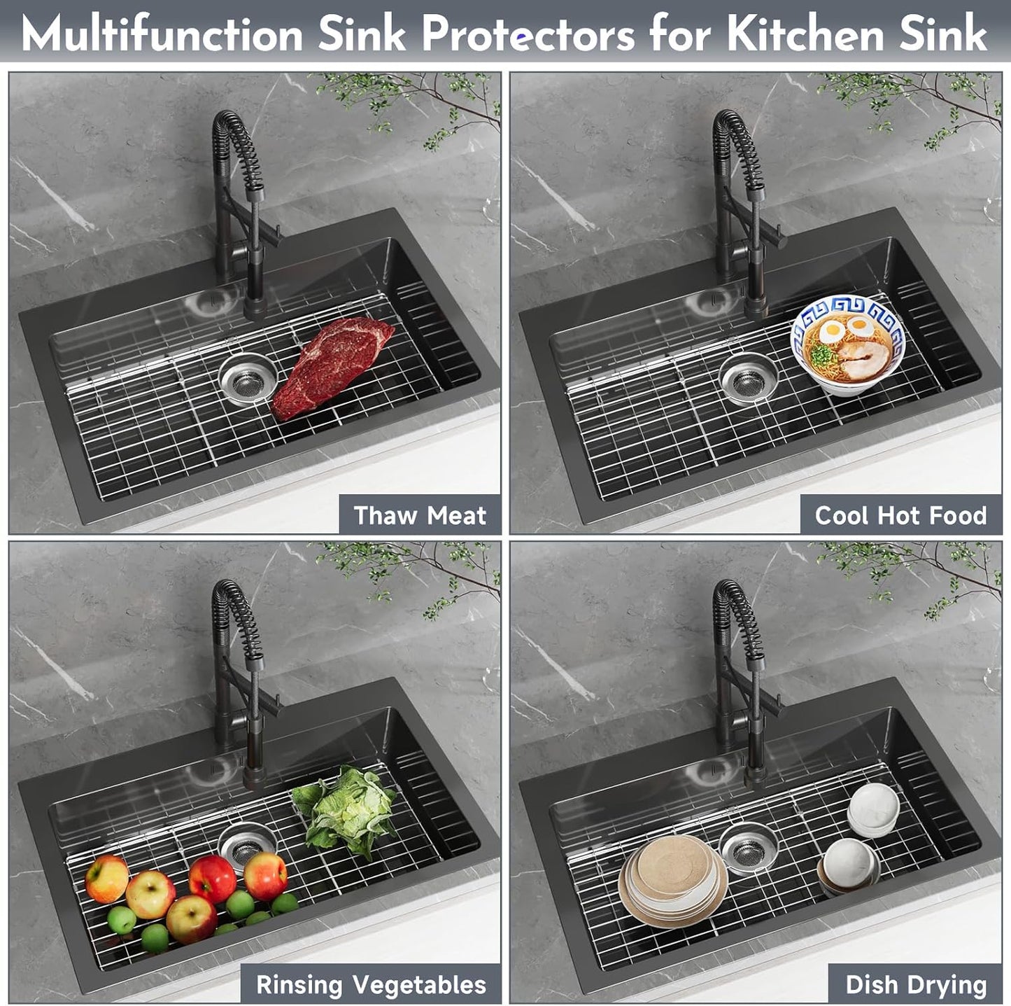 27-9/16" x 14-9/16" Stainless Steel Sink Protector, Sink Protectors for Kitchen Sink, Sink Grid, Sink Grate for Bottom with Rear Drain, Metal Sink Rack for Bottom of Sink with Corner Radius 3/16"