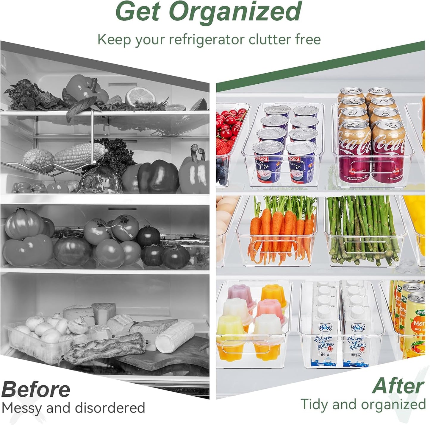 HOMER Clear Plastic Refrigerator Organizer Bins, 8 Pieces Refrigerator Organizers, Pantry Storage Bins, Perfect for Fridge Organizer, Kitchen Storage, and Cabin Organizer