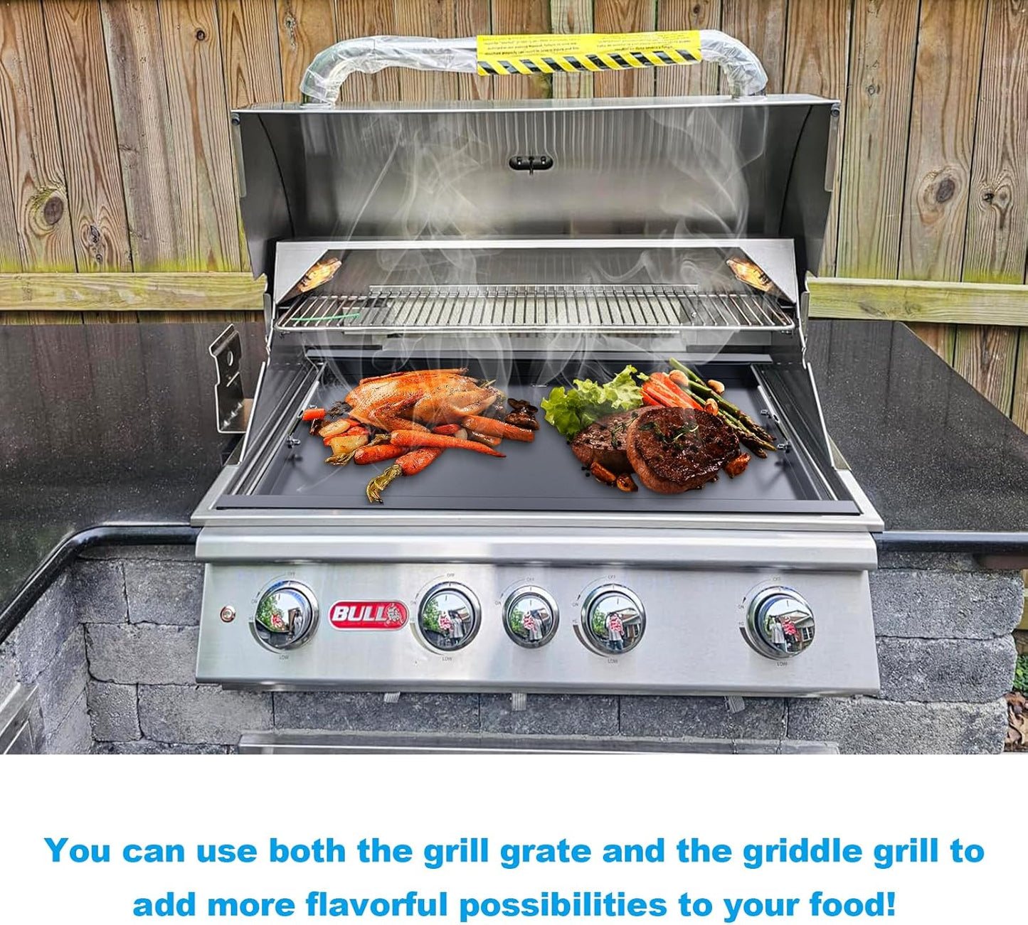 16517 Full-Size Griddle Insert for Bull 30" 4 Burner Grill Angus 47628 47629 Outlaw 26038 26039,Bull Premium Grill 18248 18249,Non-stick Carbon Steel Flat Top Cooking Plate Replacement for Bull 65073