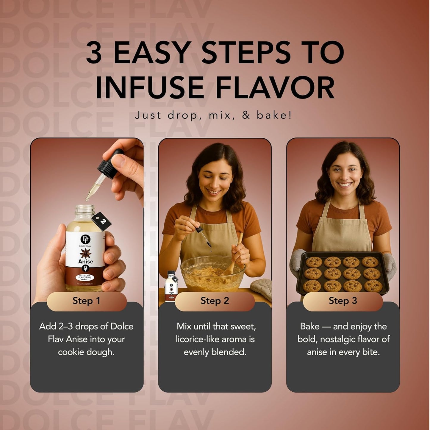 Dolce Flav Natural Anise Extract – 8 Ounce Oil-Soluble Kosher, Sugar-Free, Concentrated Licorice Anise Flavoring for Baking, Cookies & Liqueurs, Includes Measured Dropper