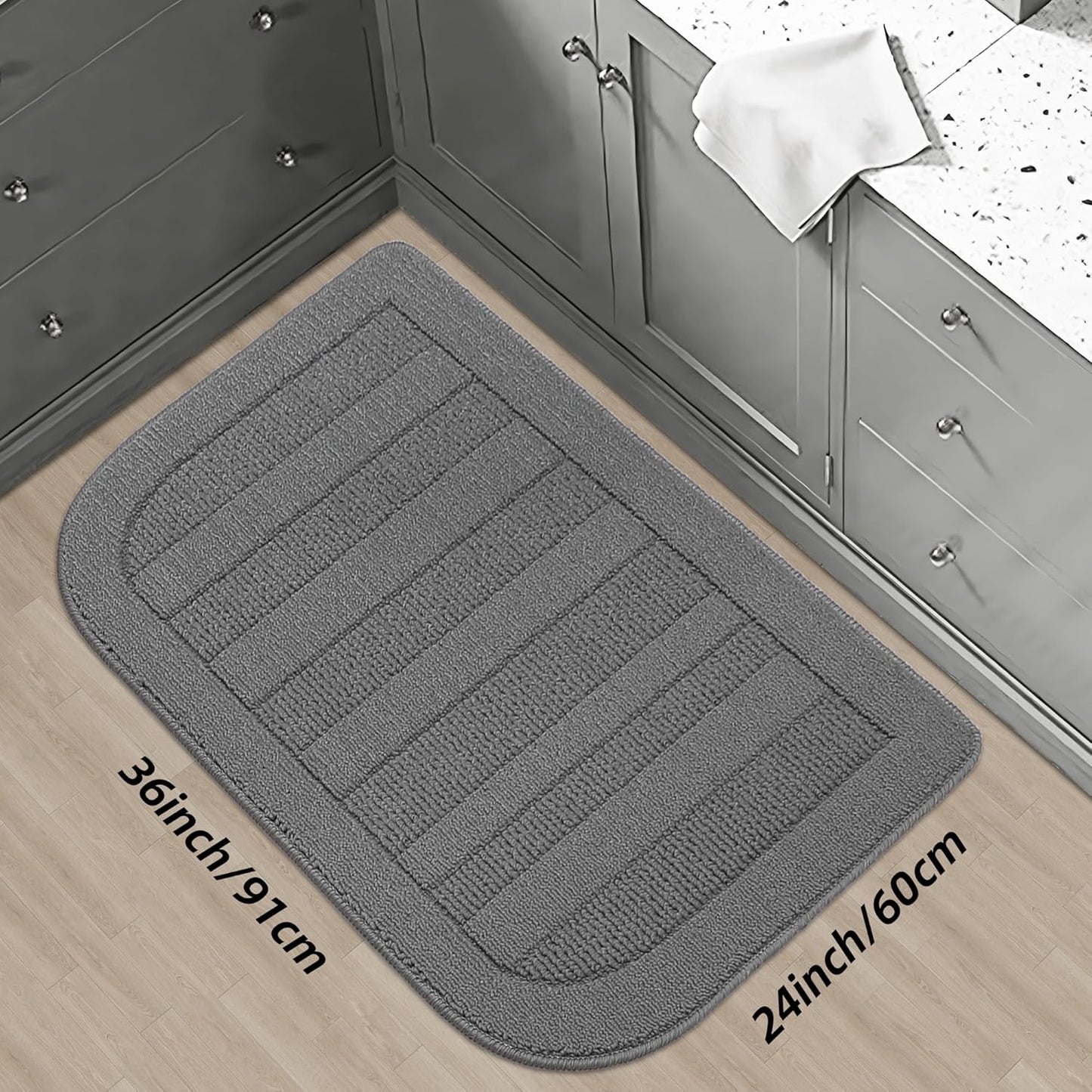 BEQHAUSE 24x36 Inch Kitchen Rug Mat Durable Kitchen Rugs Non-Slip Washable Absorbent Kitchen Mats for Floor Dirt-Resistant Semicircular Kitchen Mat (Grey)