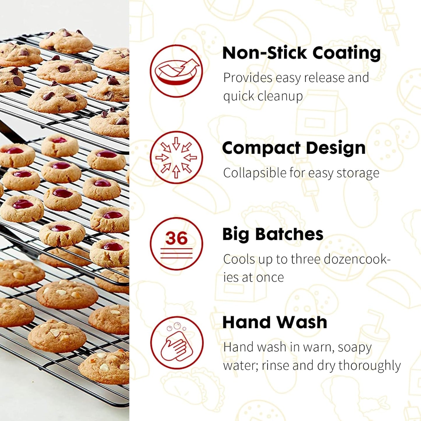 ShellKingdom Cooling Racks, Stainless Steel Non-Stick Baking Racks And Oven Safe Wire Cool Racks for Cookies, Cakes and Baking, 2-Tier, Foldable
