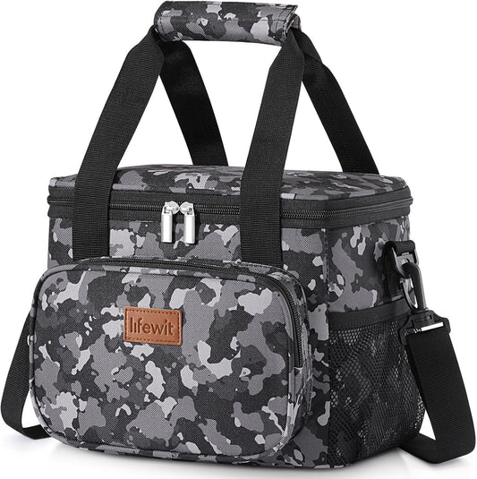 Lifewit Medium Lunch Bag Insulated Lunch Box Soft Cooler Cooling Tote for Adult Men Women, Black Camo 12-Can (9L)