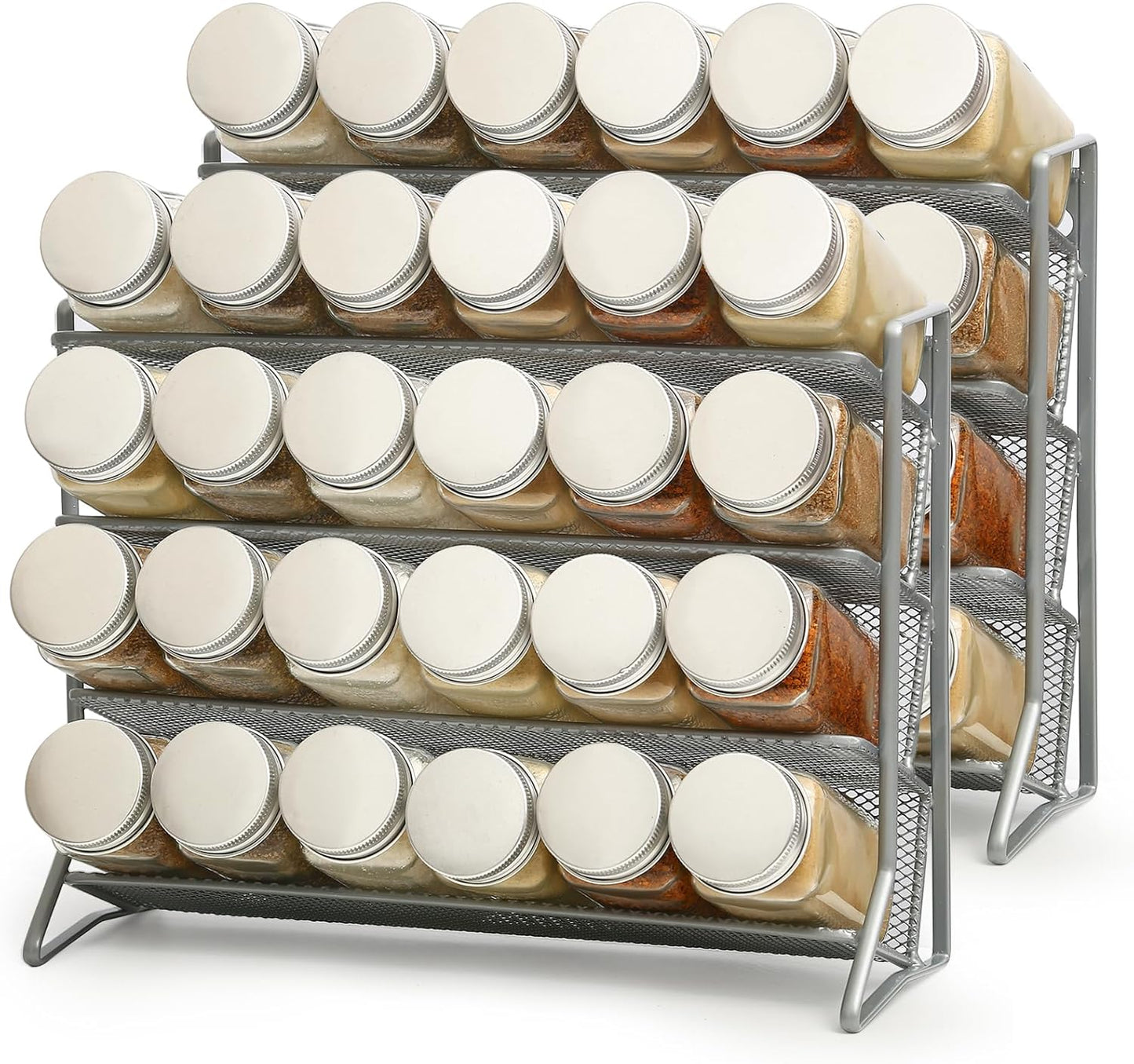 2PCS 4Tier Spice Rack for Counter Free Standing,Spice Rack for Inside Cupboard Hanging Wall Mounted Spice Seasoning Organiser Spice Jars Bottle Organizer for Kitchen Pantry（Silver）