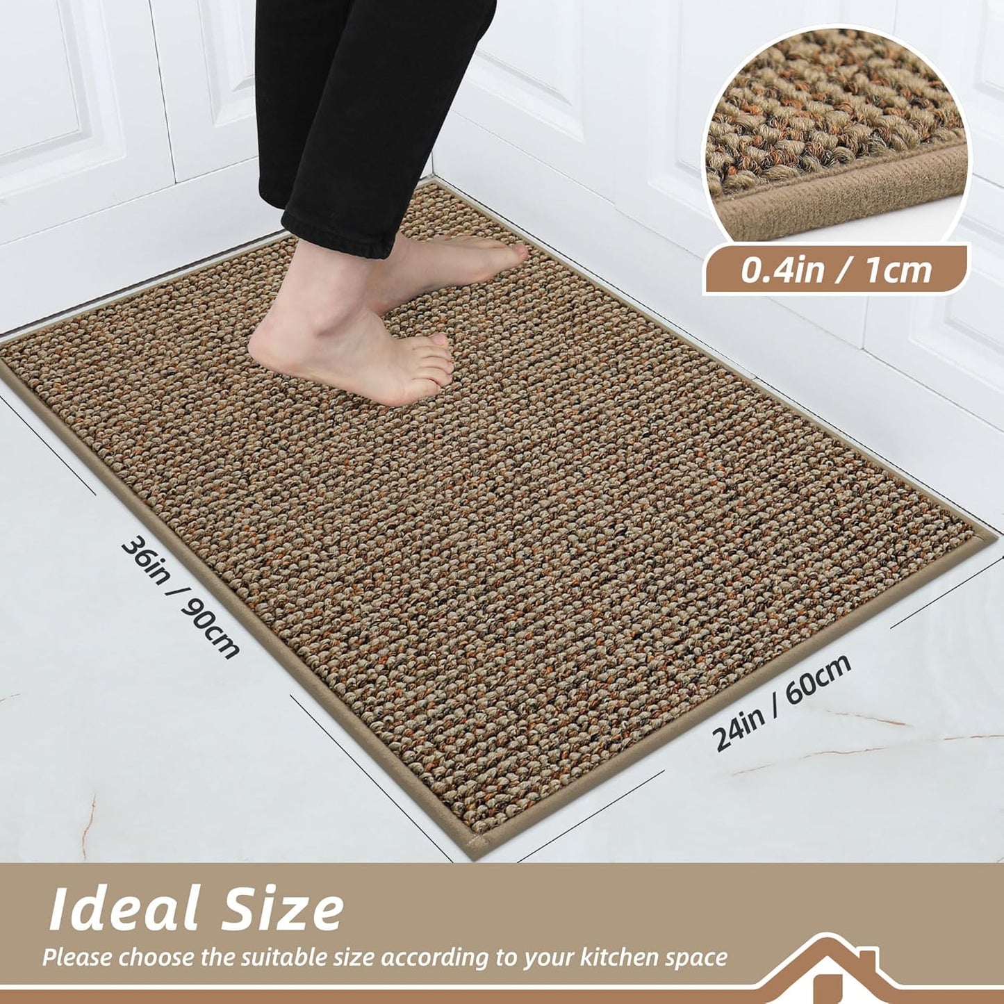 BEQHAUSE Kitchen Rugs 24"x36", Non-Slip Kitchen Mats for Floor, Super Absorbent and Stain Resistant Kitchen Rugs, Machine Washable Rugs for Kitchen, Hallway, Laundry & Sink, Taupe