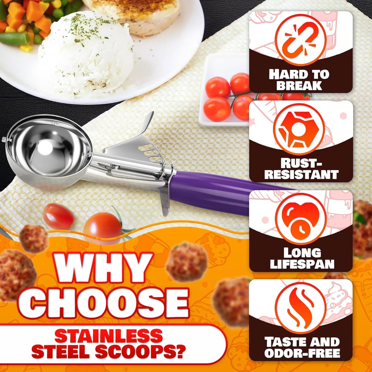 Cookie Scoop Set - Ice Cream Scoop with Trigger - Cookie Scoops for Baking Set of 3, #16 (2.7 oz), #20 (2 oz), #30 (1.25 oz), Stainless Steel Versatile Tool for Baking, Cookies, and Desserts