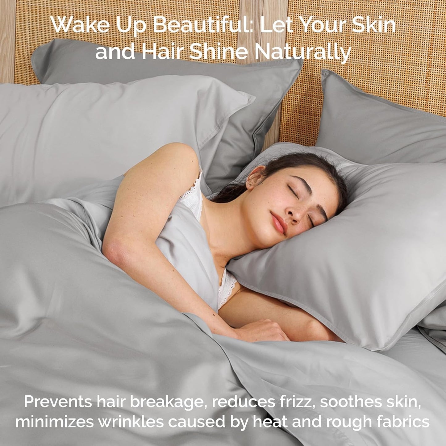 100% Viscose from Bamboo Sheets Queen Size, Super Soft Bedding Set, 4PC Cooling Sheets for Hot Sleepers, Vegan Silk Moisture Wicking, Organically Grown Bedsheet, Gray Mist - 60" x 80"