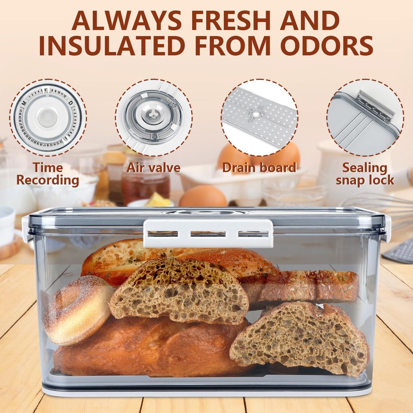 Airtight Bread Box for Kitchen Countertop,Plastic Bread Container,Bread Storage,Breadbox,Bread Storage for Homemade Bread,Fresh Bread Storage Container,Clear Bread Boxes,Bread Containers Storage