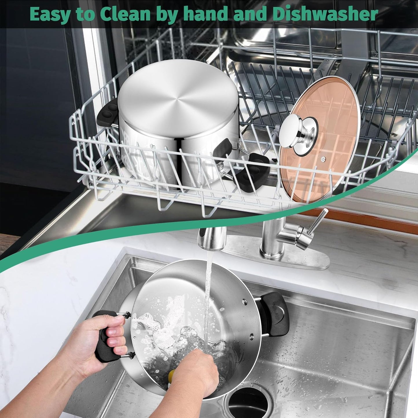 6 Quart Cooking Pot Stockpot with Lid, P&P CHEF Tri-ply Stainless Steel Pot for Pasta Soup, Work on Multi Stove Tops, Heat-resistant Pot Handles, Heavy-Duty & Dishwasher Safe