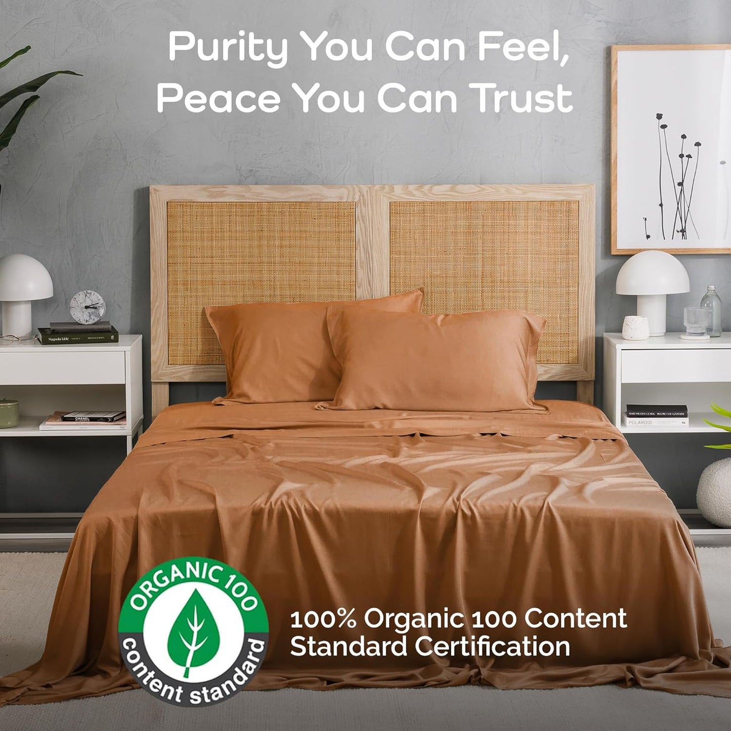 100% Viscose from Bamboo Sheets Queen Size, Super Soft Bedding Set, 4PC Cooling Sheets for Hot Sleepers, Vegan Silk Moisture Wicking, Organically Grown Bedsheet, Almond - 60" x 80"