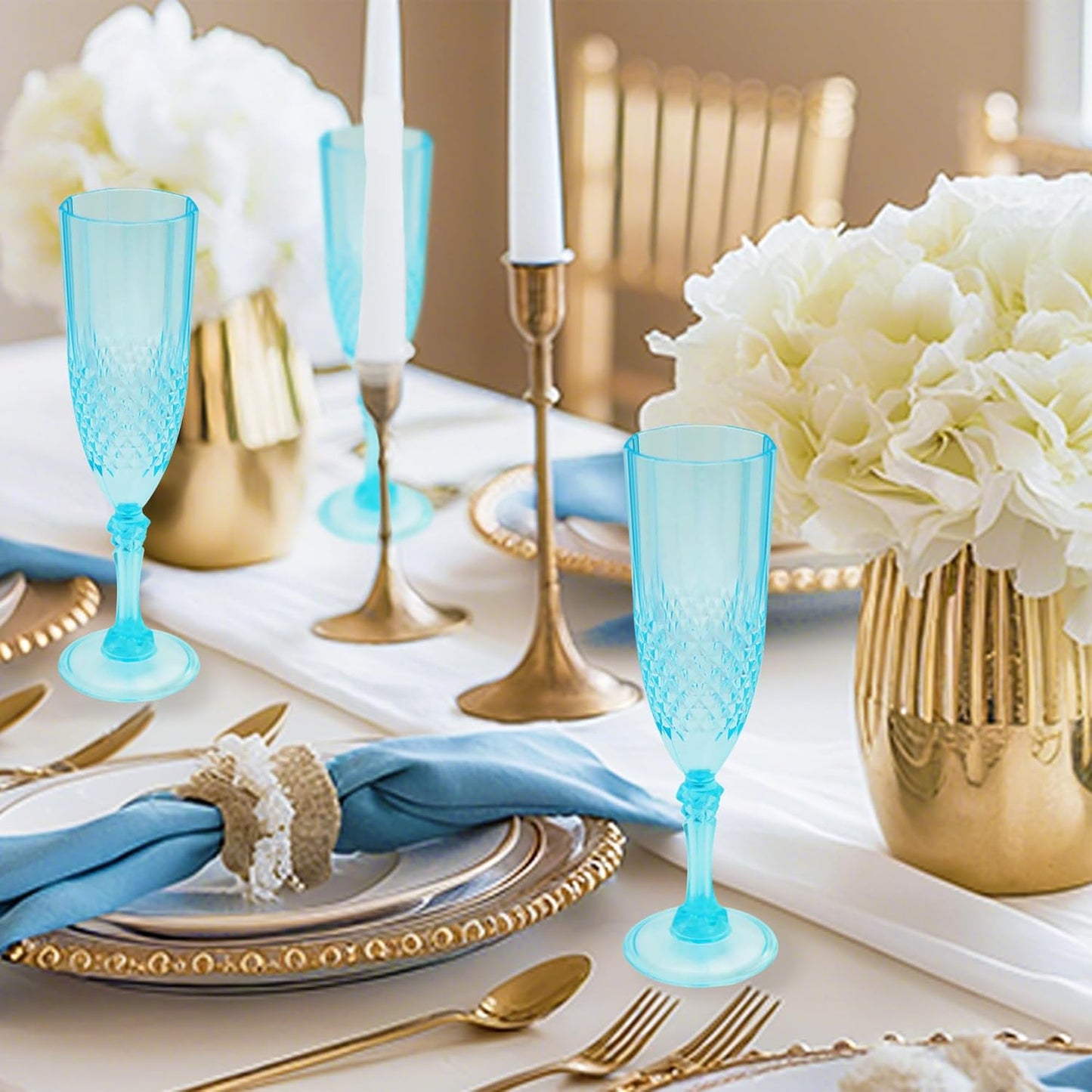 Plastic Champagne Flutes, 48PCS Light Cyan Wine Glasses Goblets Reusable Champagne Flute for Weddings, Bachelor Parties, Toasting, and Events(48,Light Cyan)