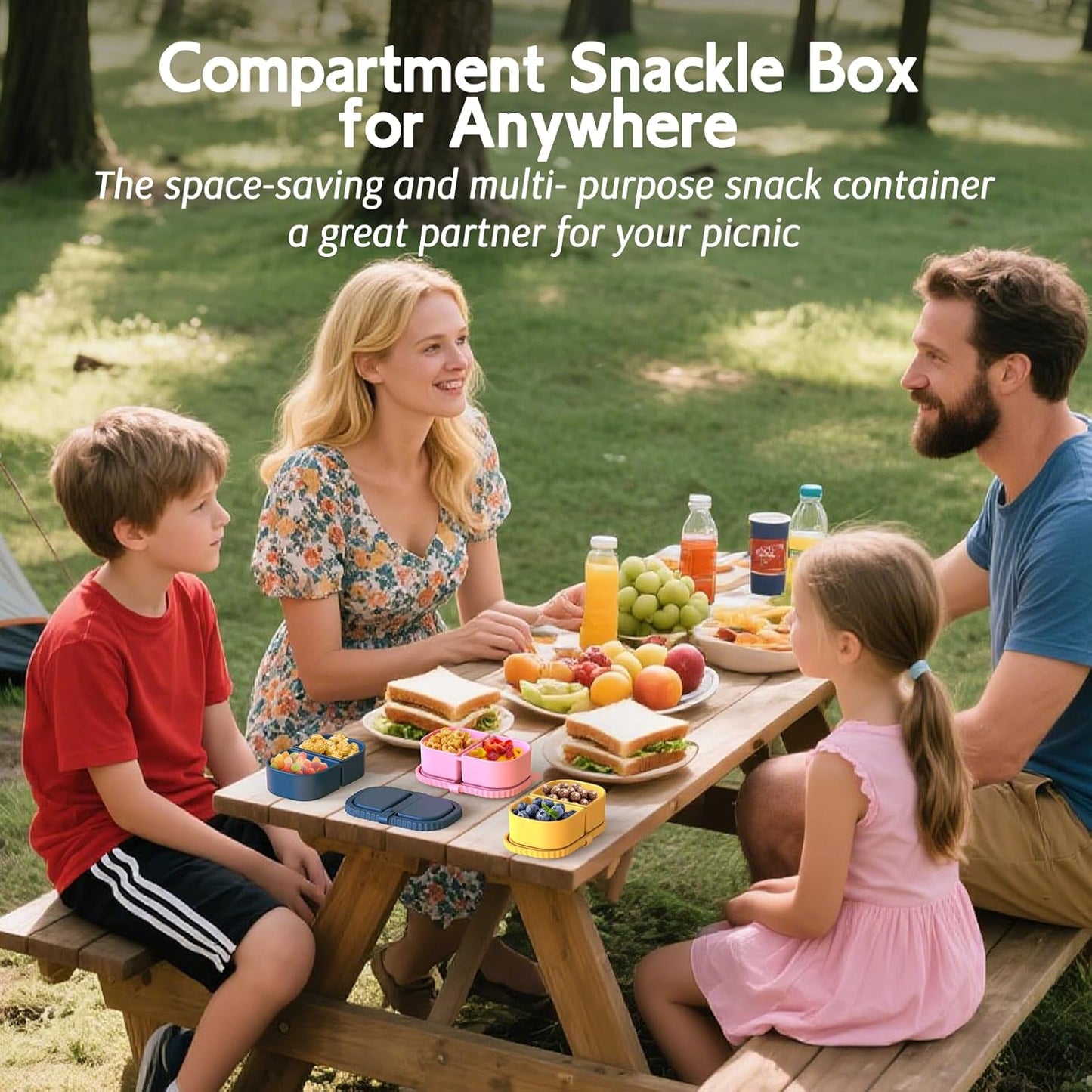 3 Pack Reusable Silicone Snack Containers with Lids, Mini Containers 2 Compartments, Portable Silicone Food Storage Box for Picnic, School, Office (3)