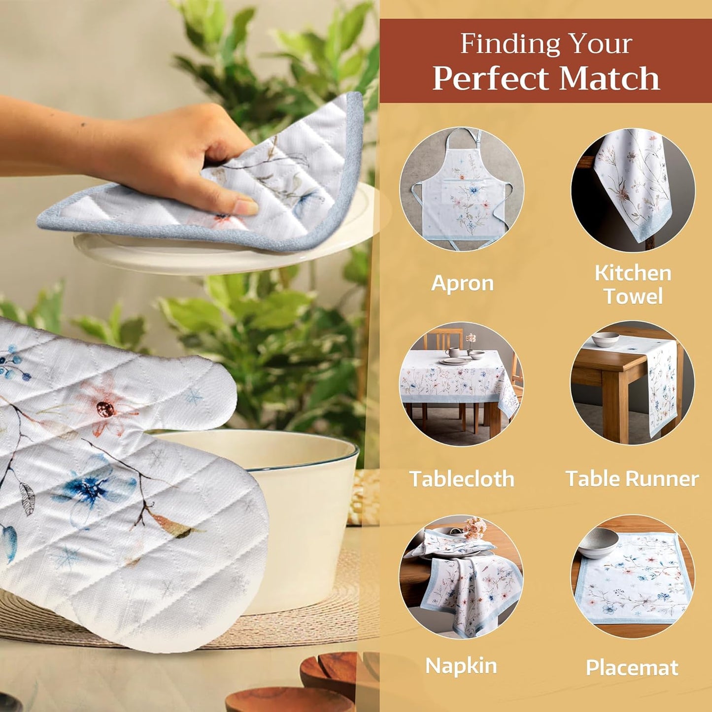 Maison d' Hermine Pot Holders Set 100% Cotton Heat Resistant Potholders 8" x 8" Hot Pads with Loop BBQ, Cooking, Baking, Grilling, Kitchen, Handling Hot Pans (Pack of 2, Ice Florals)