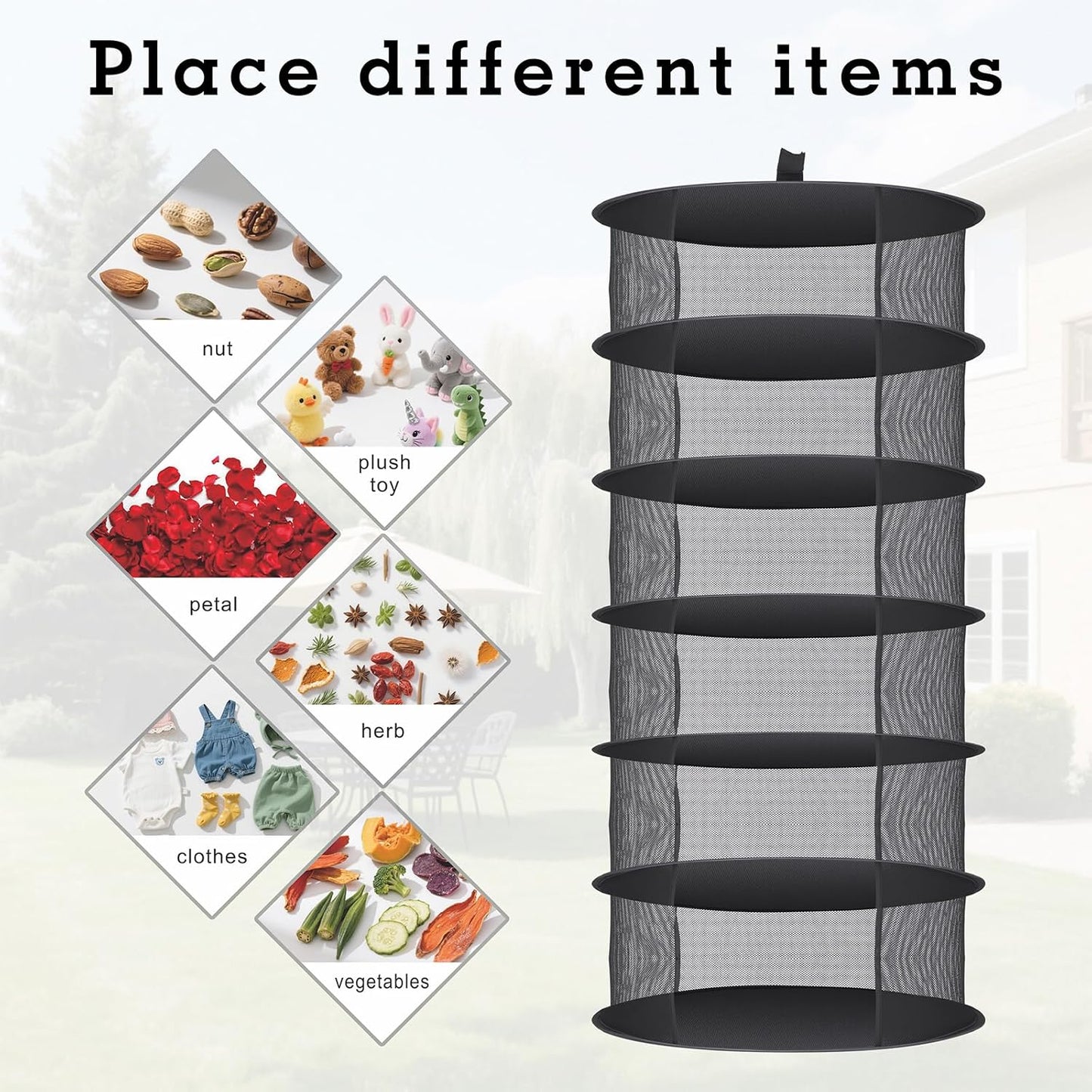 Herb Drying Rack Hanging Collapsible Drying Net for Garden Hydroponic Plant, Flowers, Herbs,Dry Mesh Folding Dryer(6 Layer)