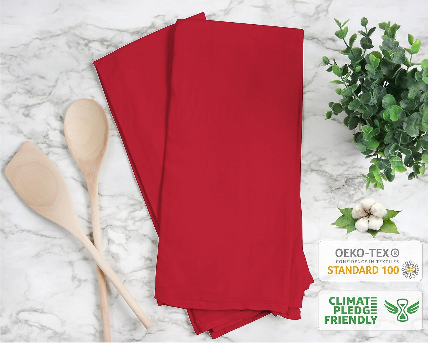 RUVANTI Flour Sack Towels 6 Pack 28x28 Inch, 100% Cotton Tea Towel, Reusable, Machine Washable, Absorbent BarTowels - Dish Cloth Perfect for Drying Dishes & Cleaning - Red