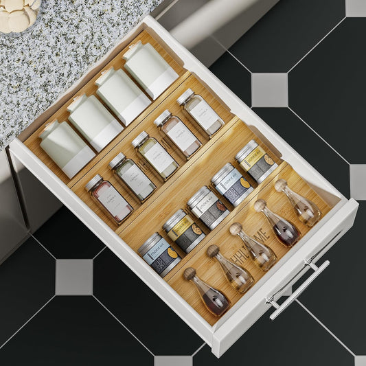 Bamboo Spice Drawer Organizer - 4 Pack 13"x4.7"x1.6" Spice Rack Tray - Spice Jars Drawers Insert - Seasoning Organizer for Drawers/Countertop (Jars not included)…