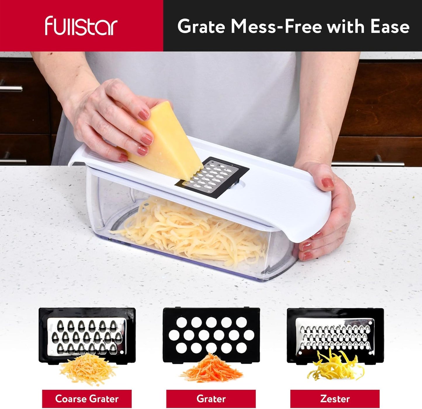 Fullstar Vegetable Chopper & Mandoline Slicer for Kitchen - Food Chopper with Container, Cheese Grater, Home Essentials & Kitchen Gadgets (All in 1, White)