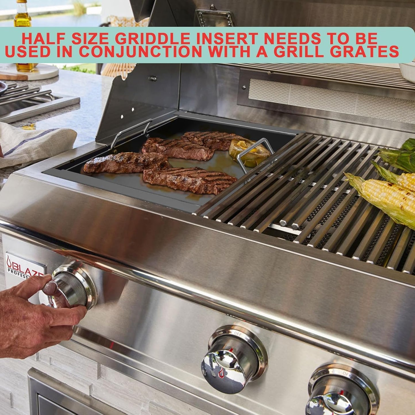 Half Size Griddle Insert for Blaze Grills 3, 4, 5 Burner Natural Gas Grill, Carbon Steel Flat Top Griddle Plate for Summerset Sizzler 32" & 40" and AOG 24'' T Series, RCS 32" Grill, 17.9''L x 14.5''W